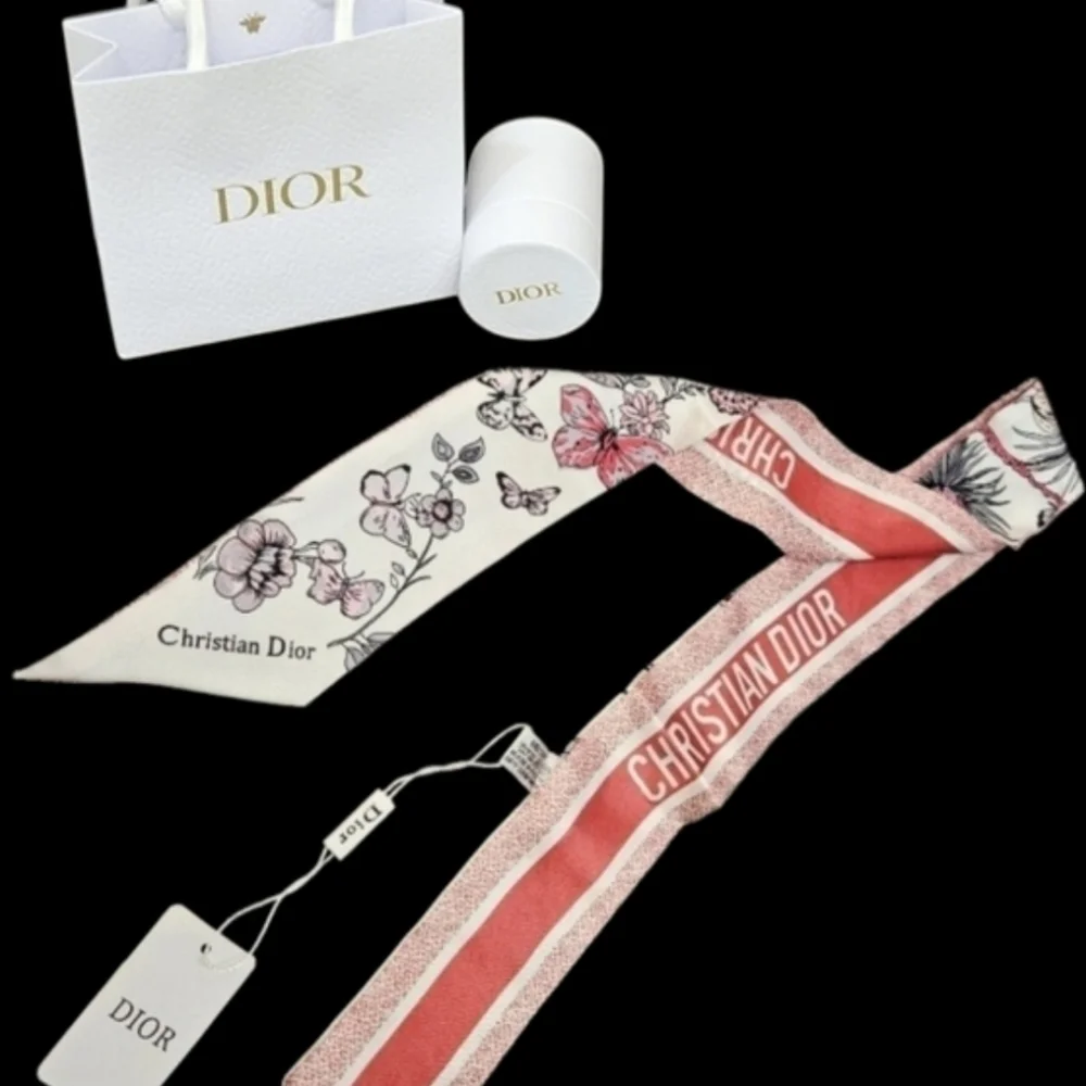 NEW Dior Pink & White Floral Neck Bag Scarf Dior Parfume Line - Picture 10 of 10